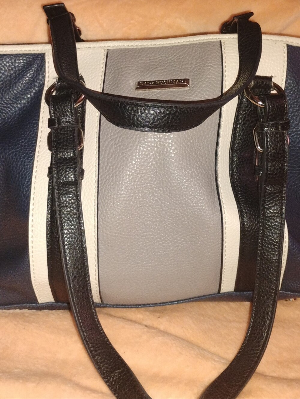 Dana Buchman Tri-Panel Vegan Leather Satchel - Navy, Gray & White
